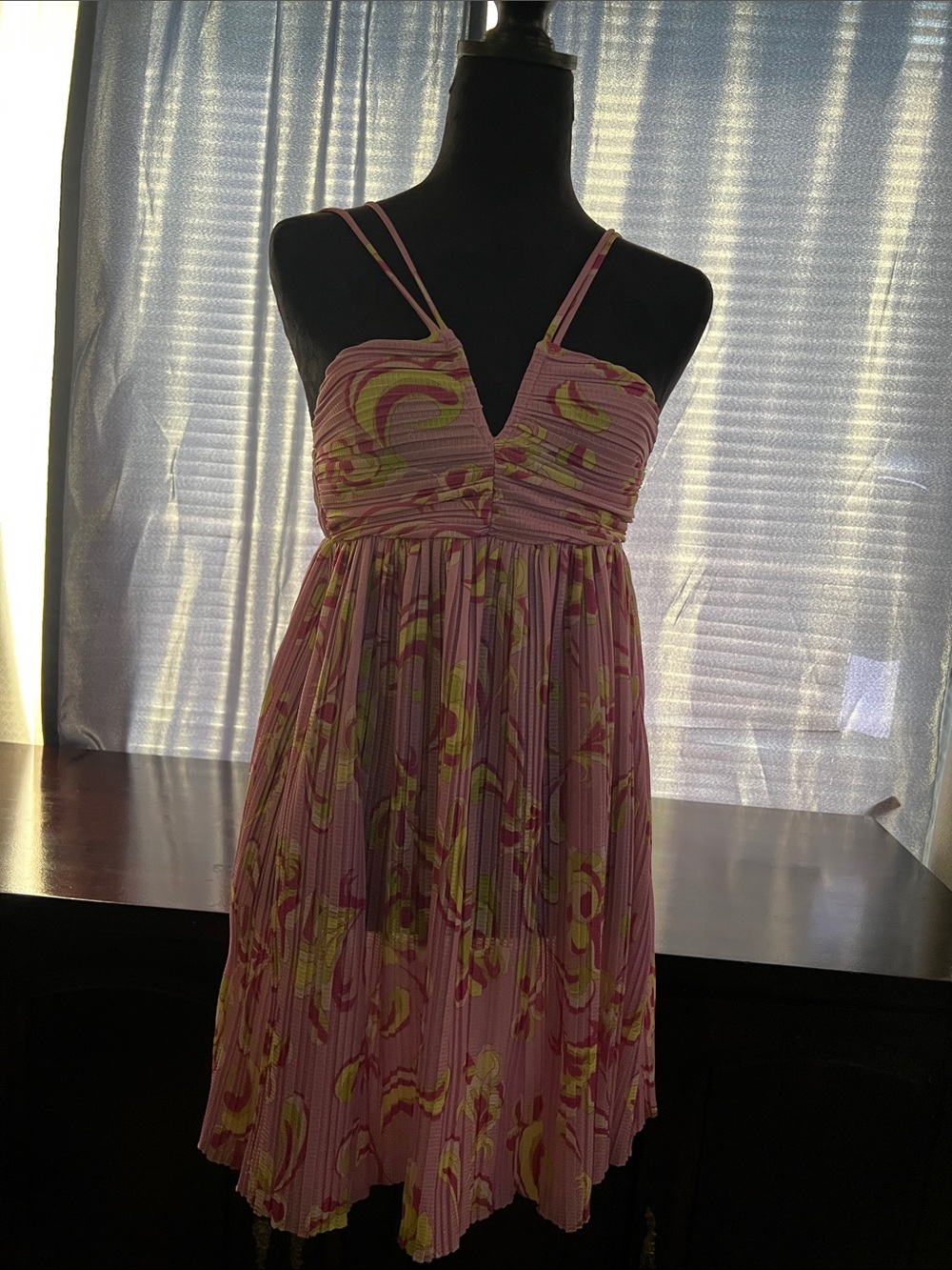 Zara Pink and Yellow Printed Mini Dress